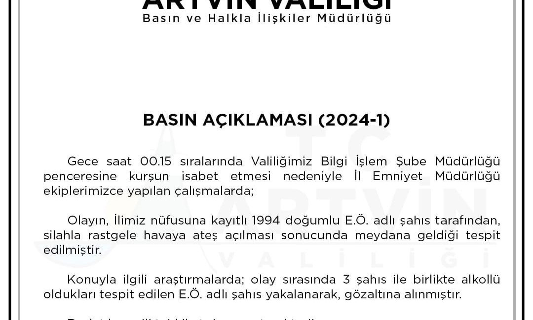 ARTVİN’DE VALİLİK BİNASINA İSABET