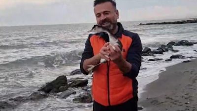 KARADENİZ'DE YÜZEN KARABATAĞI BİR KÖPEK DAKİKALARCA SUDA YÜZEREK KOVALADI. SONUNDA