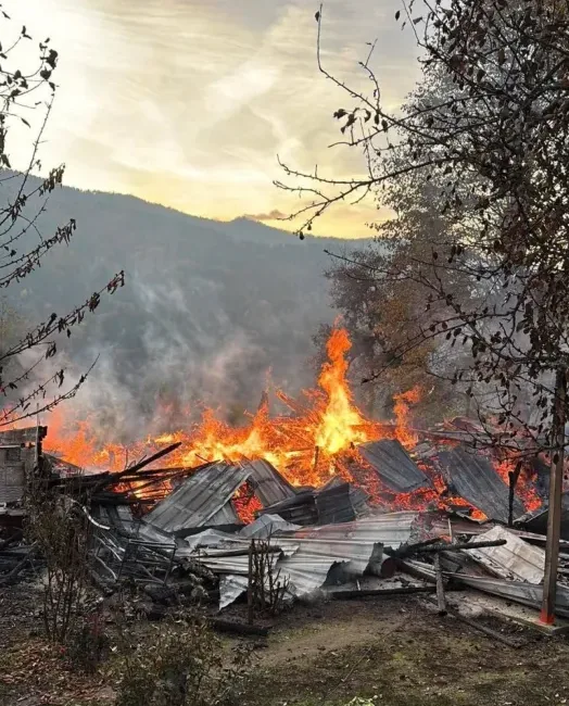 Karabük'ün Yenice ilçesine bağlı Çamlı köyünde çıkan ahşap ev yangınında