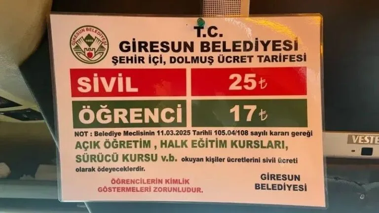 Giresun'da şehir içi dolmuş kooperatifleri, artan akaryakıt fiyatları nedeniyle yolcu
