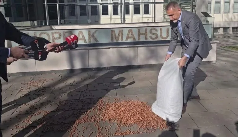 Fındık dökerek TMO’yu protesto etti