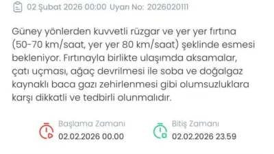 Meteoroloji Genel Müdürlüğü, Giresun için kuvvetli rüzgâr ve yer yer