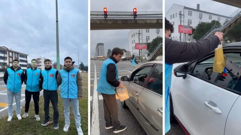 Espiye’de trafikte iftariyelik dağıtımıyla iftar saatine yolda yakalanan vatandaşlara anlamlı