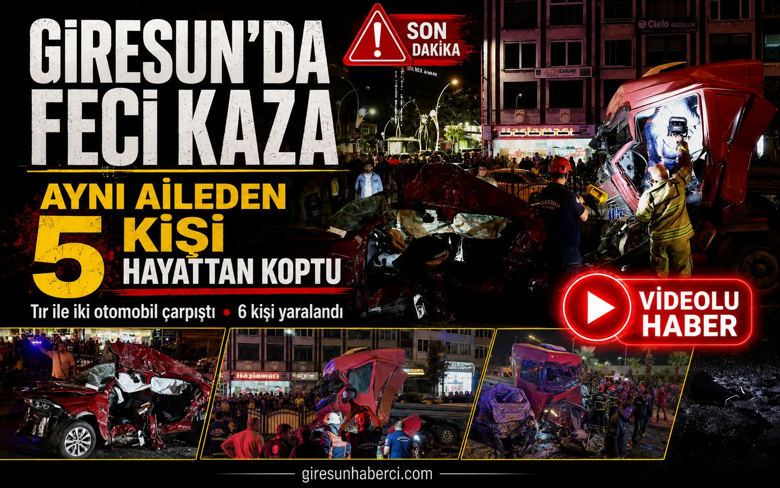 Giresun’da Feci Kaza: Aynı Aileden 5 Kişi Hayattan Koptu Giresun’da Karadeniz Sahil Yolu üzerinde meydana gelen trafik kazası bayram